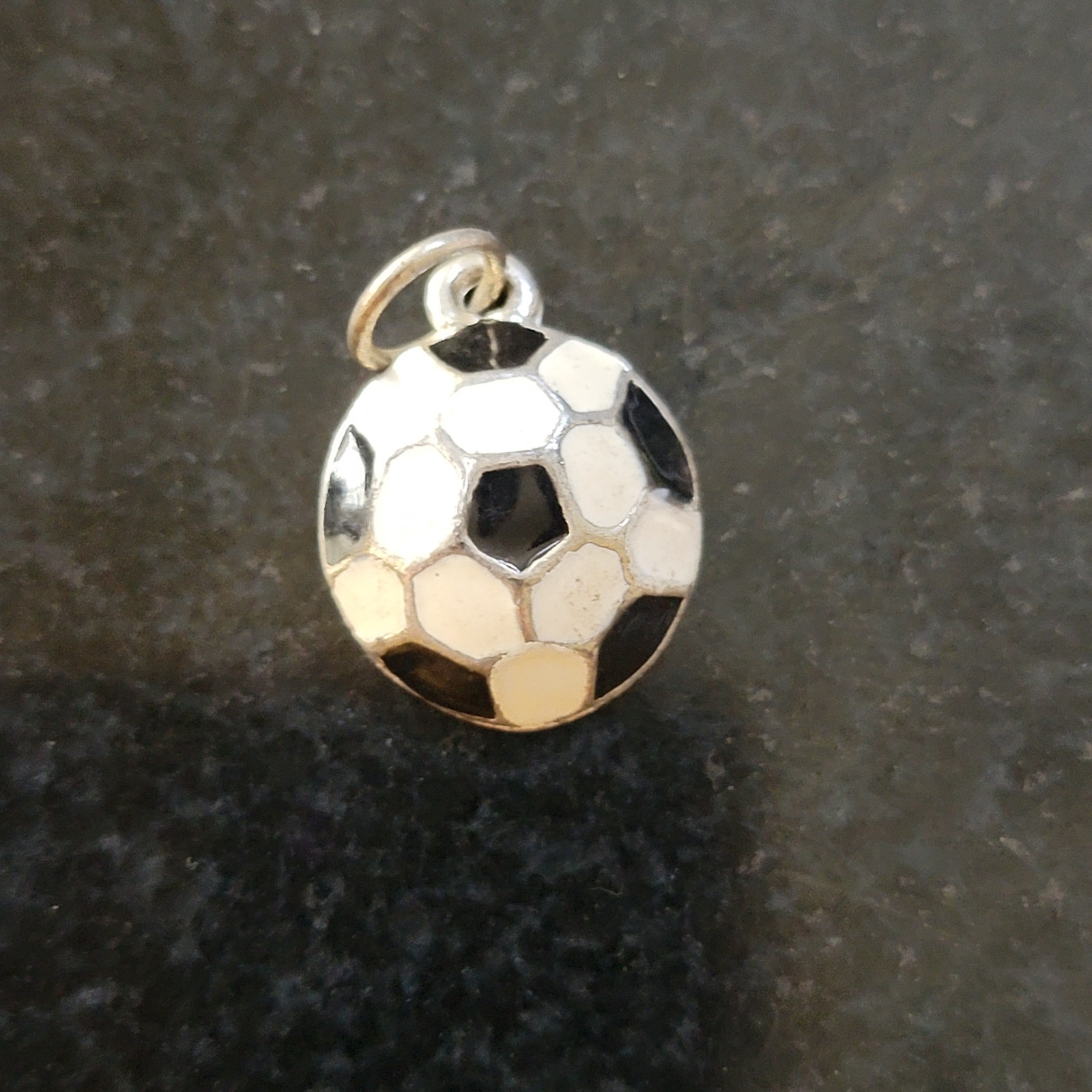 Soccer Ball Enamel Charm Pendants Black White Round Silver Tone Sports Dangle 10$